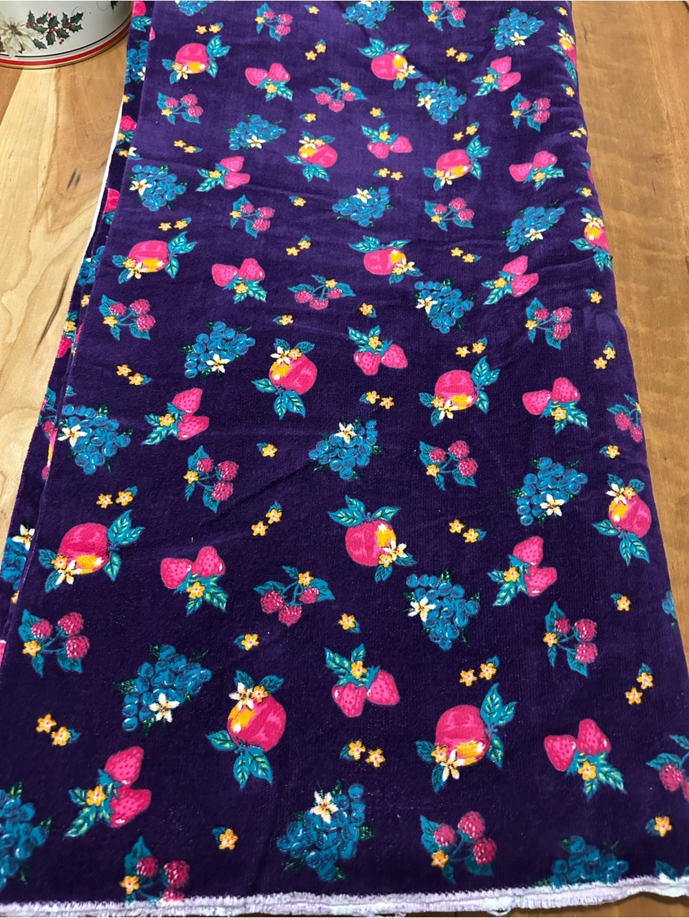 Vintage Fruit Print Cotton Corduroy Fabric - 3 Yards Continuous Purple Berry